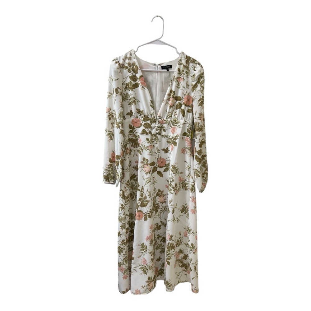 NWT 1. State Floral Long Sleeve V-Neck Midi Dress with Front Slit Size 2 - Picture 4 of 8